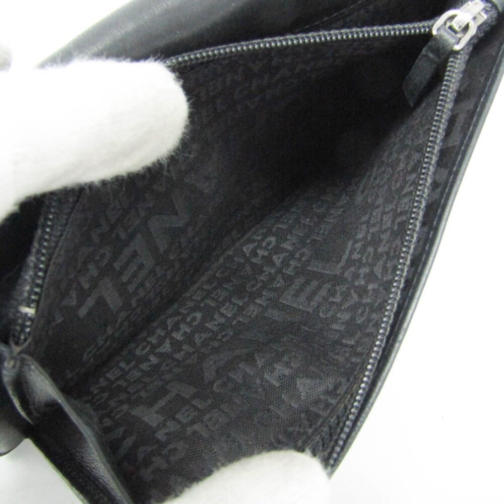 CHANEL Authentic Black Lambskin Leather Logo Wallet - Picture 5 of 16